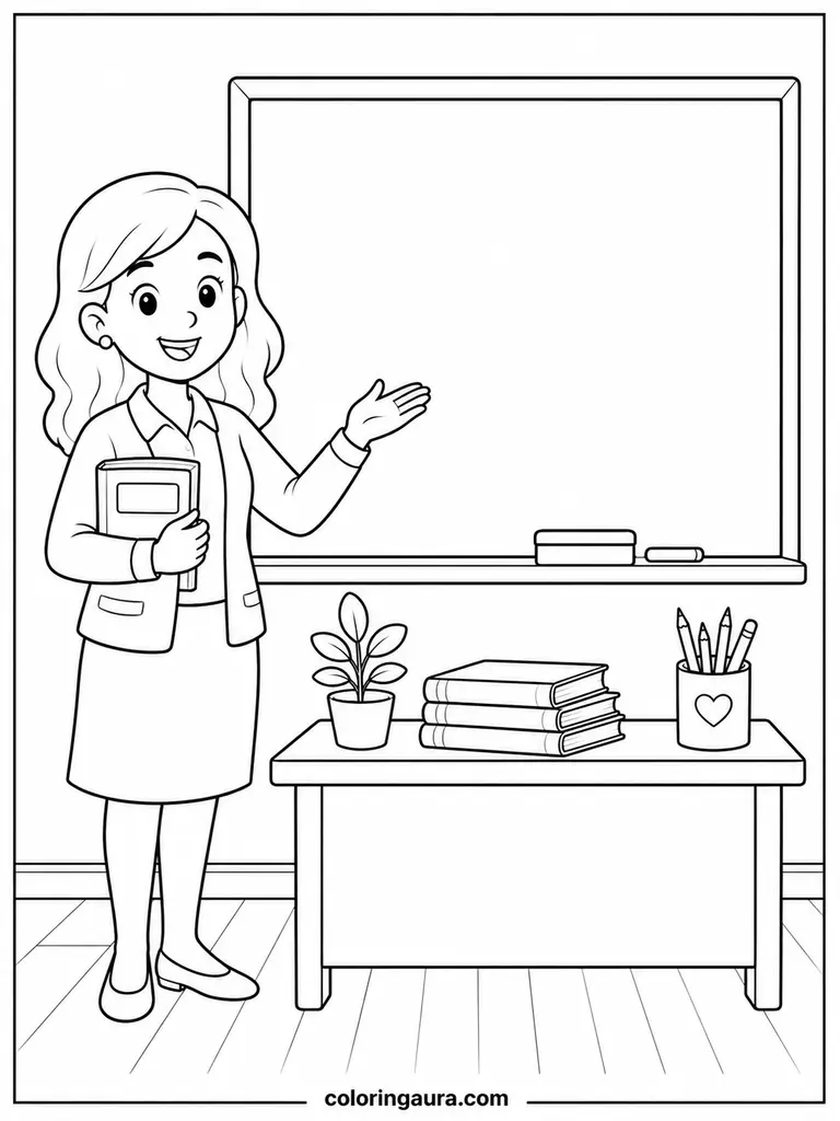 Teacher at Blackboard Coloring Page