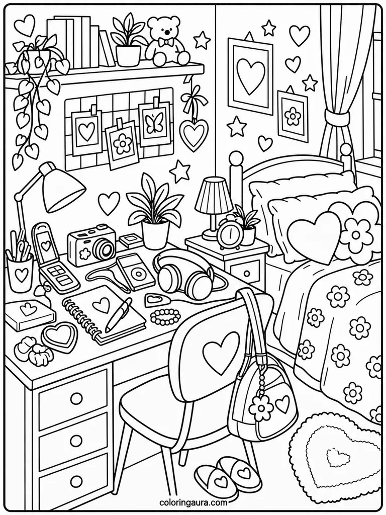 2000s Bedroom Retro Gadgets Coloring Page