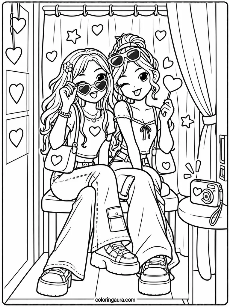 2000s Photo Booth Friends Coloring Page