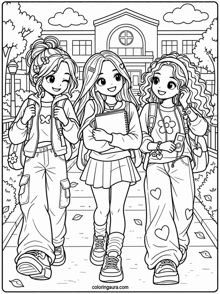 2000s School Friends Coloring Page
