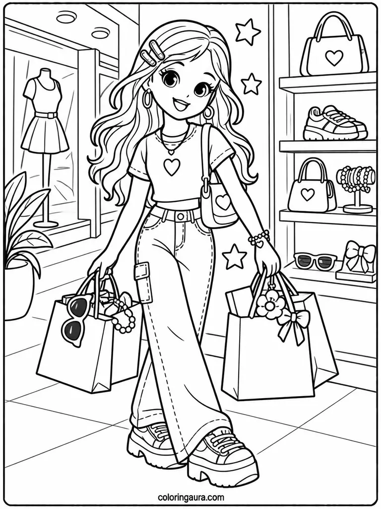 2000s Shopping Day Coloring Page