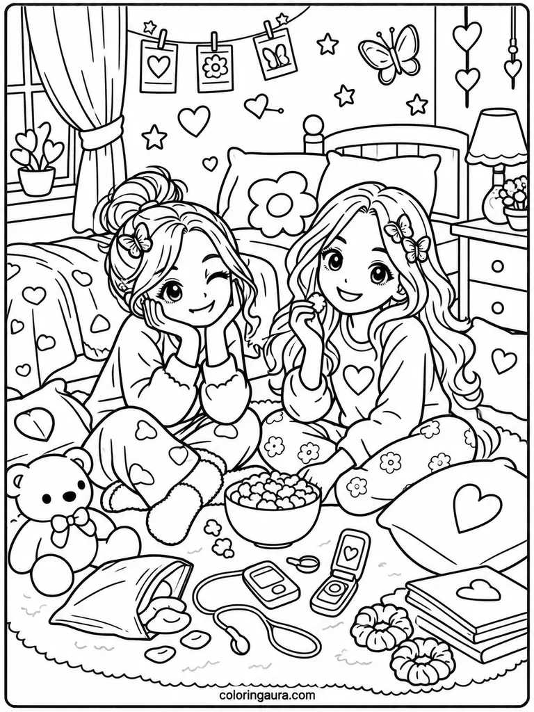 2000s Sleepover Coloring Page