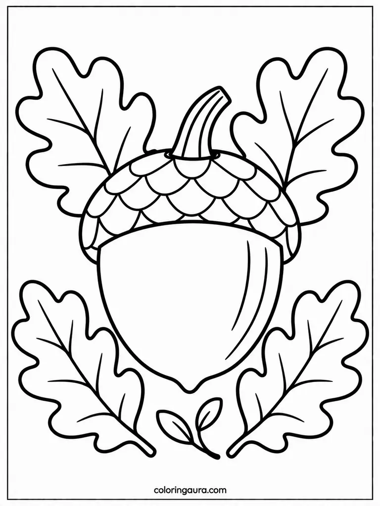 Acorn and Oak Leaves Coloring Page