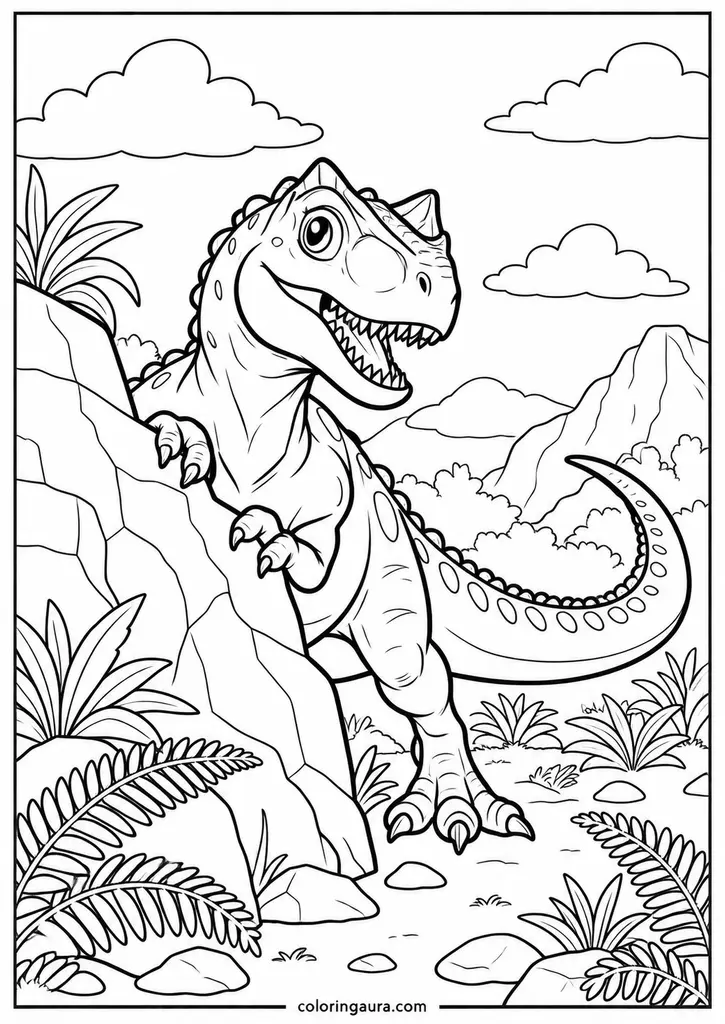 Allosaurus Behind a Rock Coloring Page