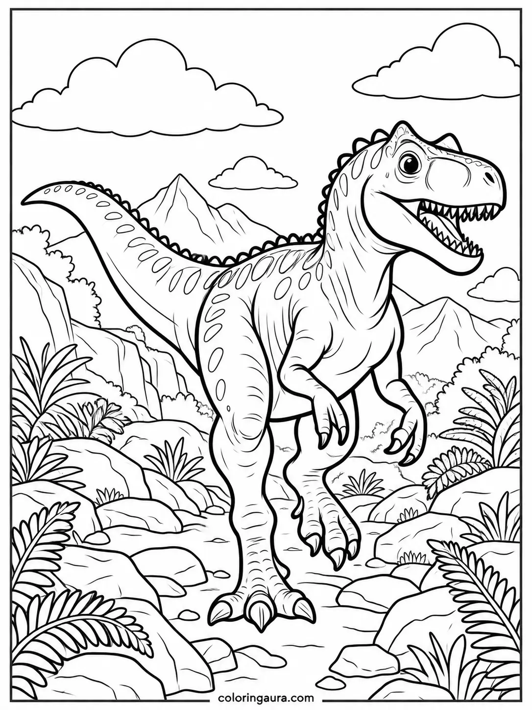 Allosaurus Crossing Rocky Ground Coloring Page
