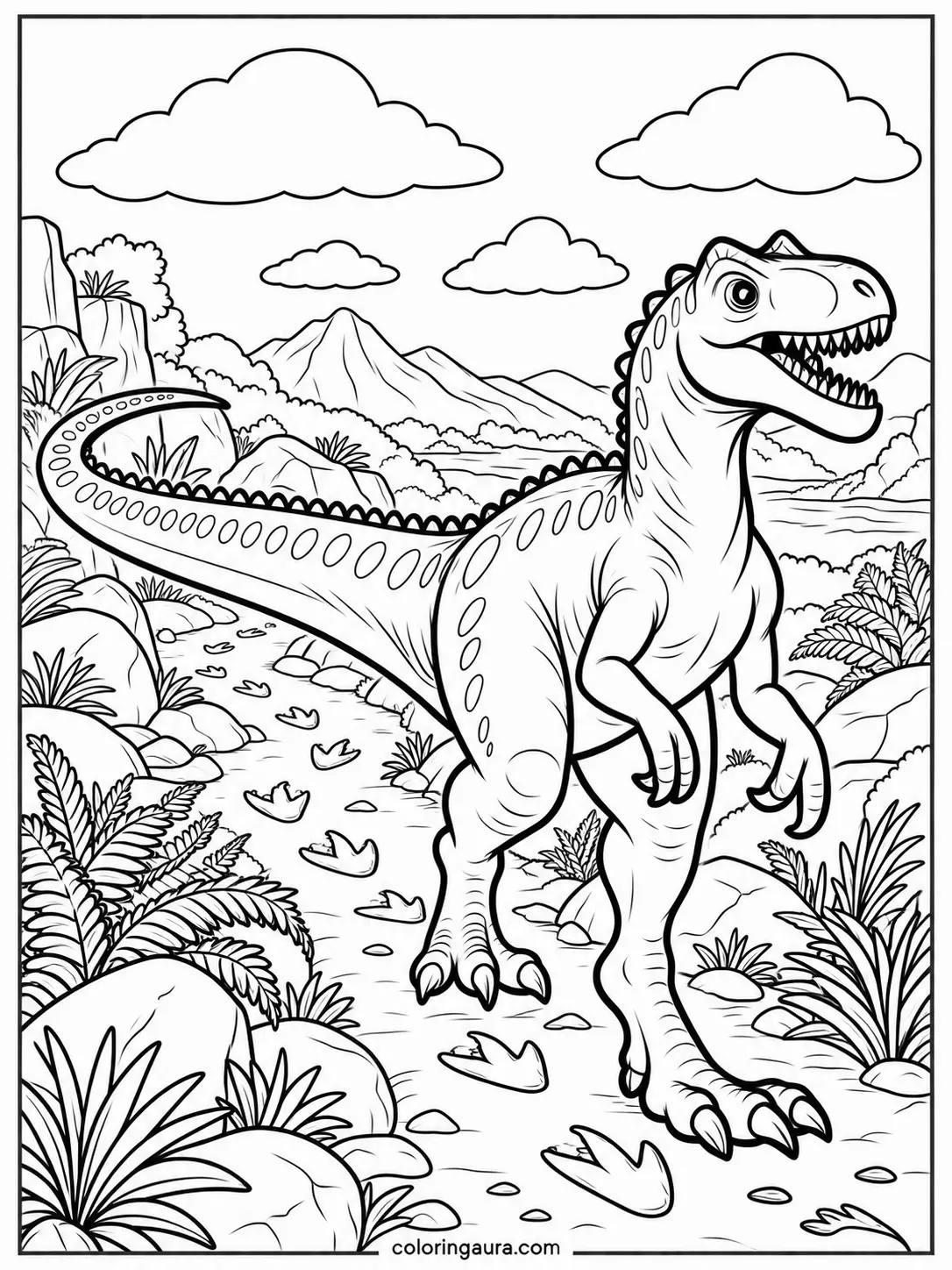 Allosaurus Dinosaur Trail Coloring Page