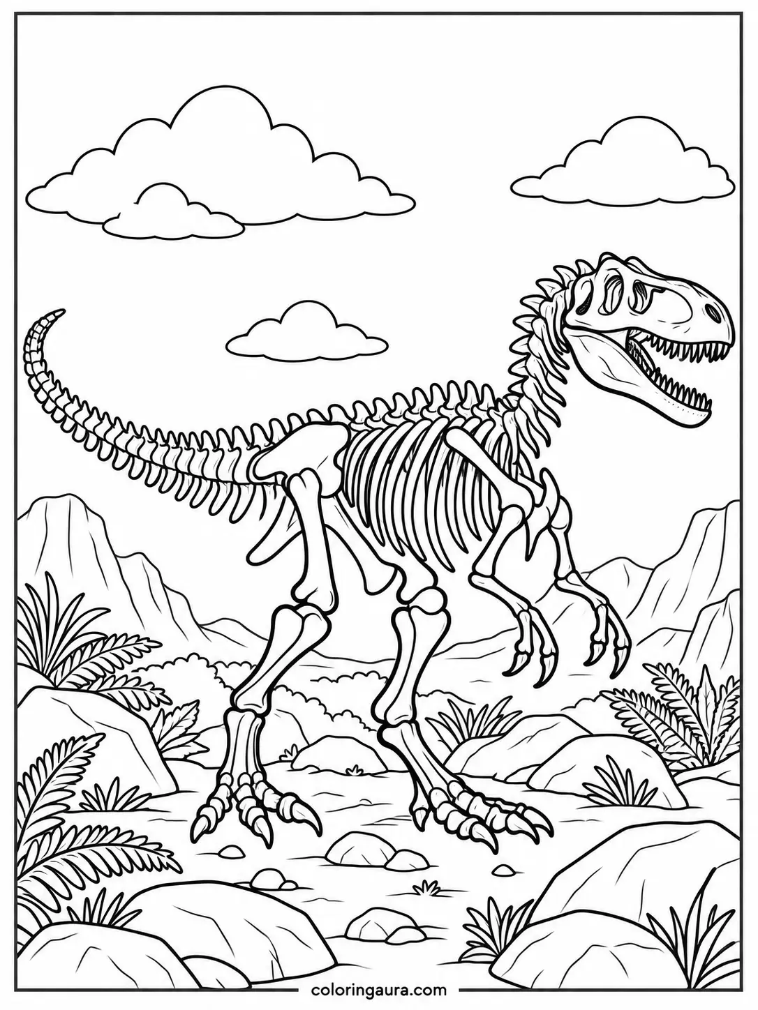 Allosaurus Fossil Skeleton Coloring Page