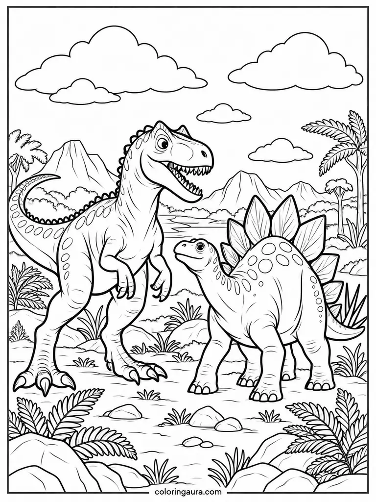 Allosaurus and Stegosaurus Coloring Page