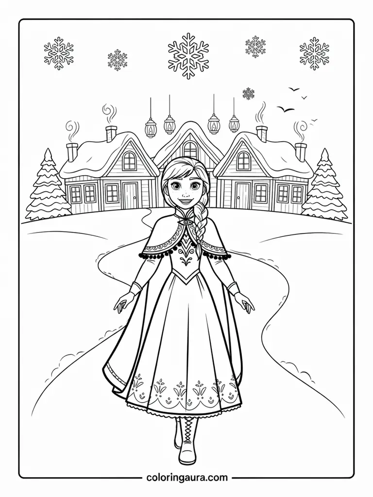Anna Winter Village Coloring Page