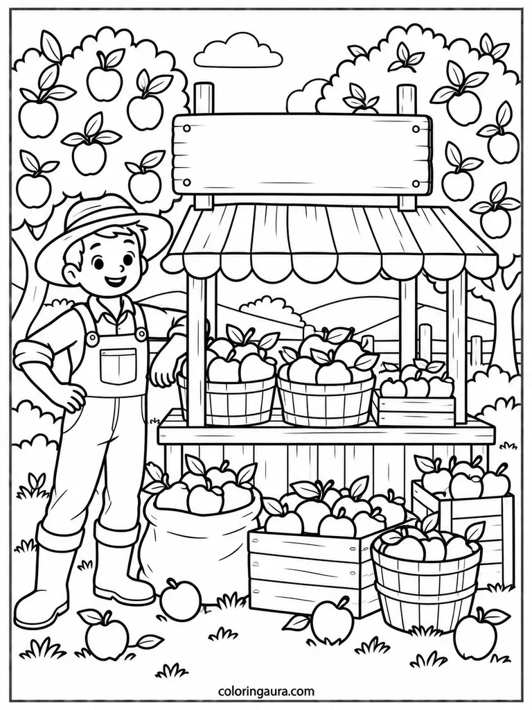 Apple Farm Stand Coloring Page