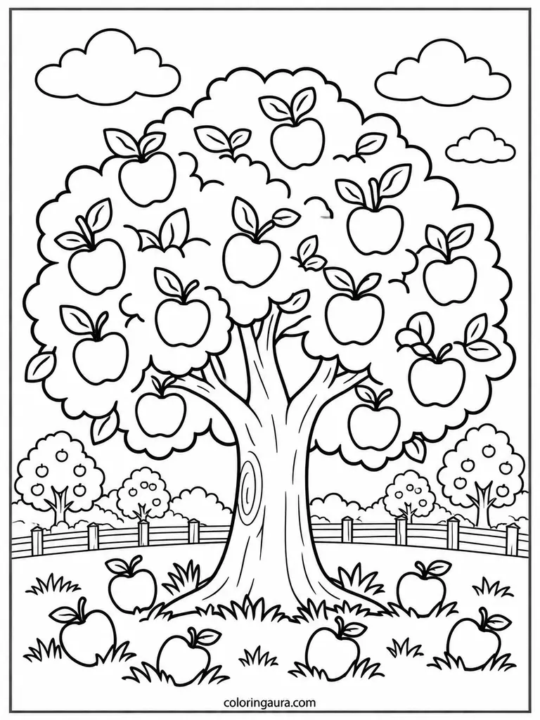 Apple Orchard Tree Coloring Page