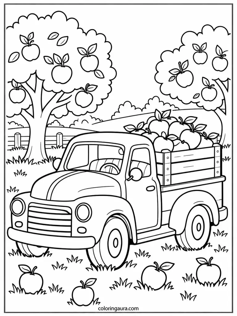 Apple Picking Truck Coloring Page