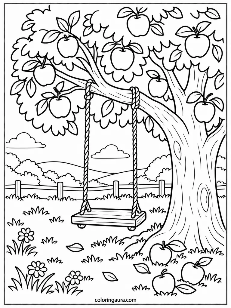 Apple Tree Swing Coloring Page
