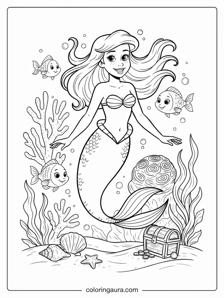 Ariel Underwater Adventure Coloring Page