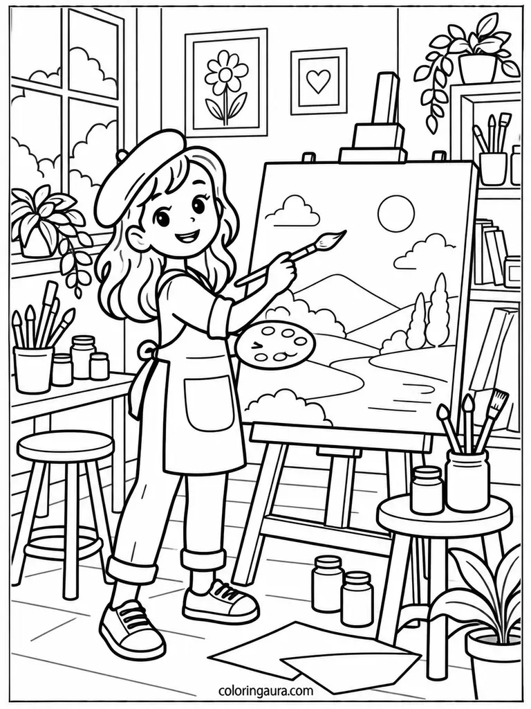 Artist Painting Coloring Page