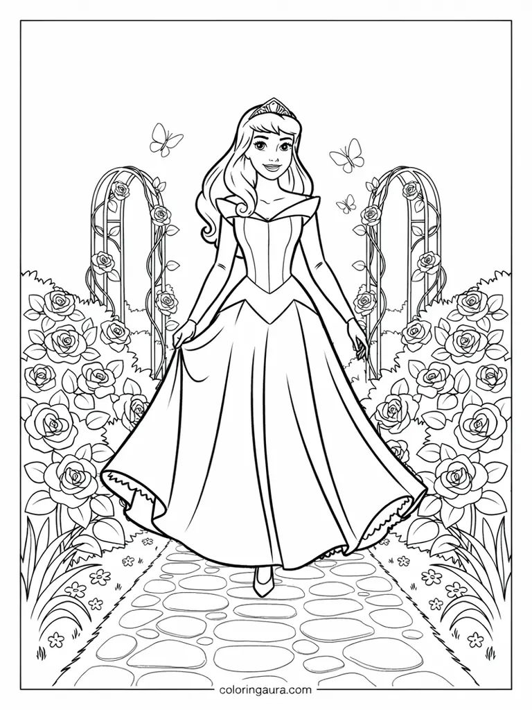 Aurora Rose Garden Coloring Page