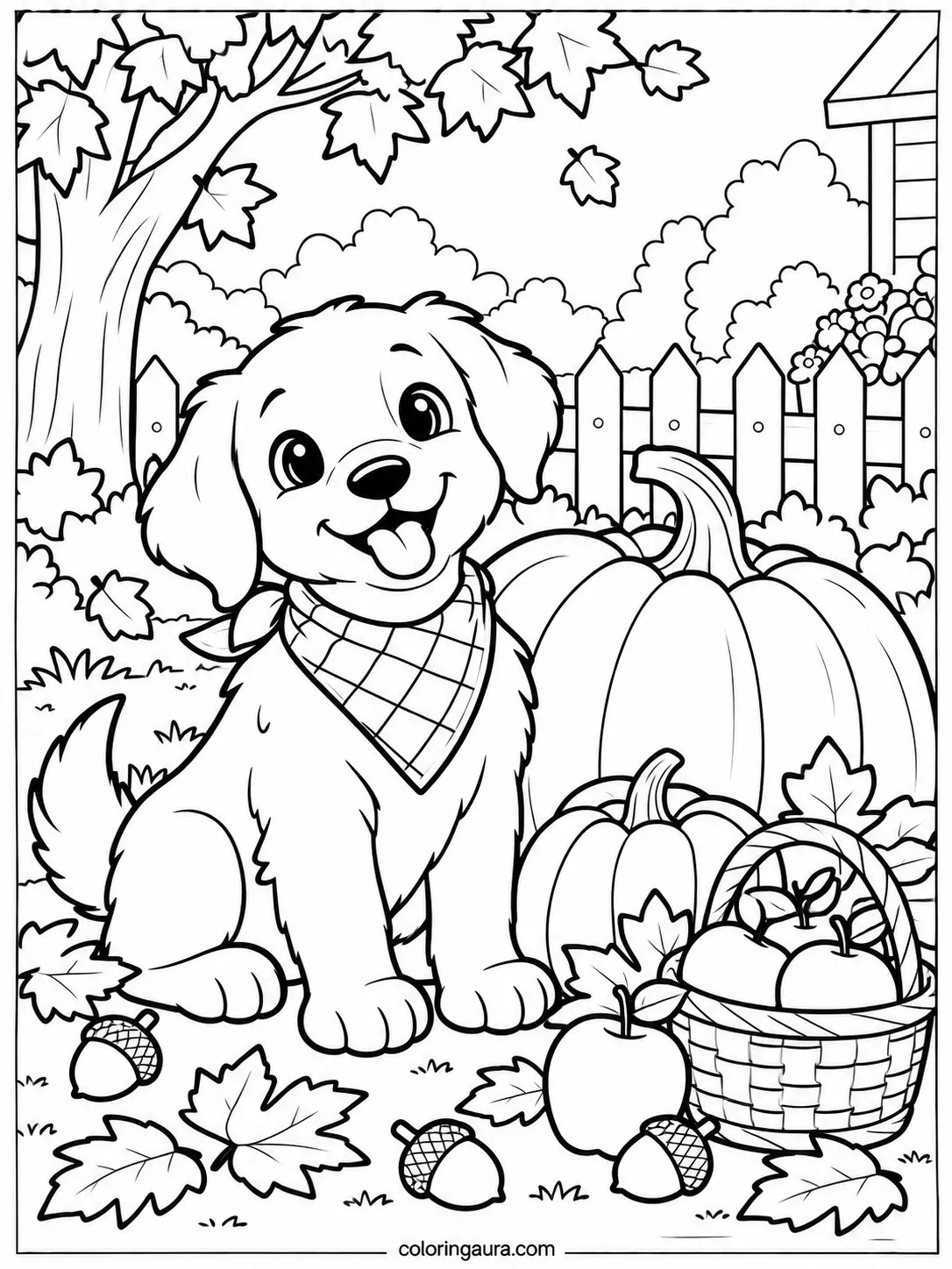 Thanksgiving Puppy With Pumpkin Coloring Page