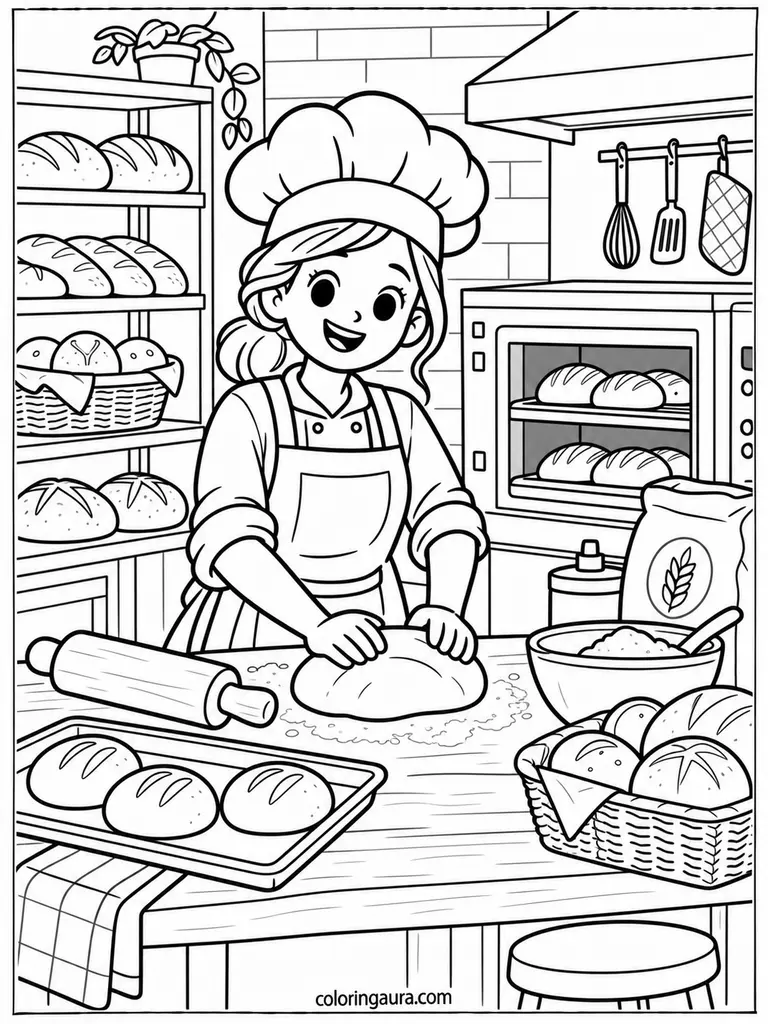 Baker Making Bread Coloring Page