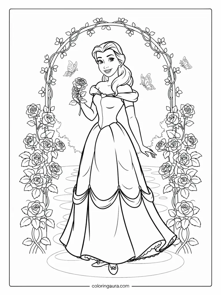 Belle Enchanted Garden Coloring Page