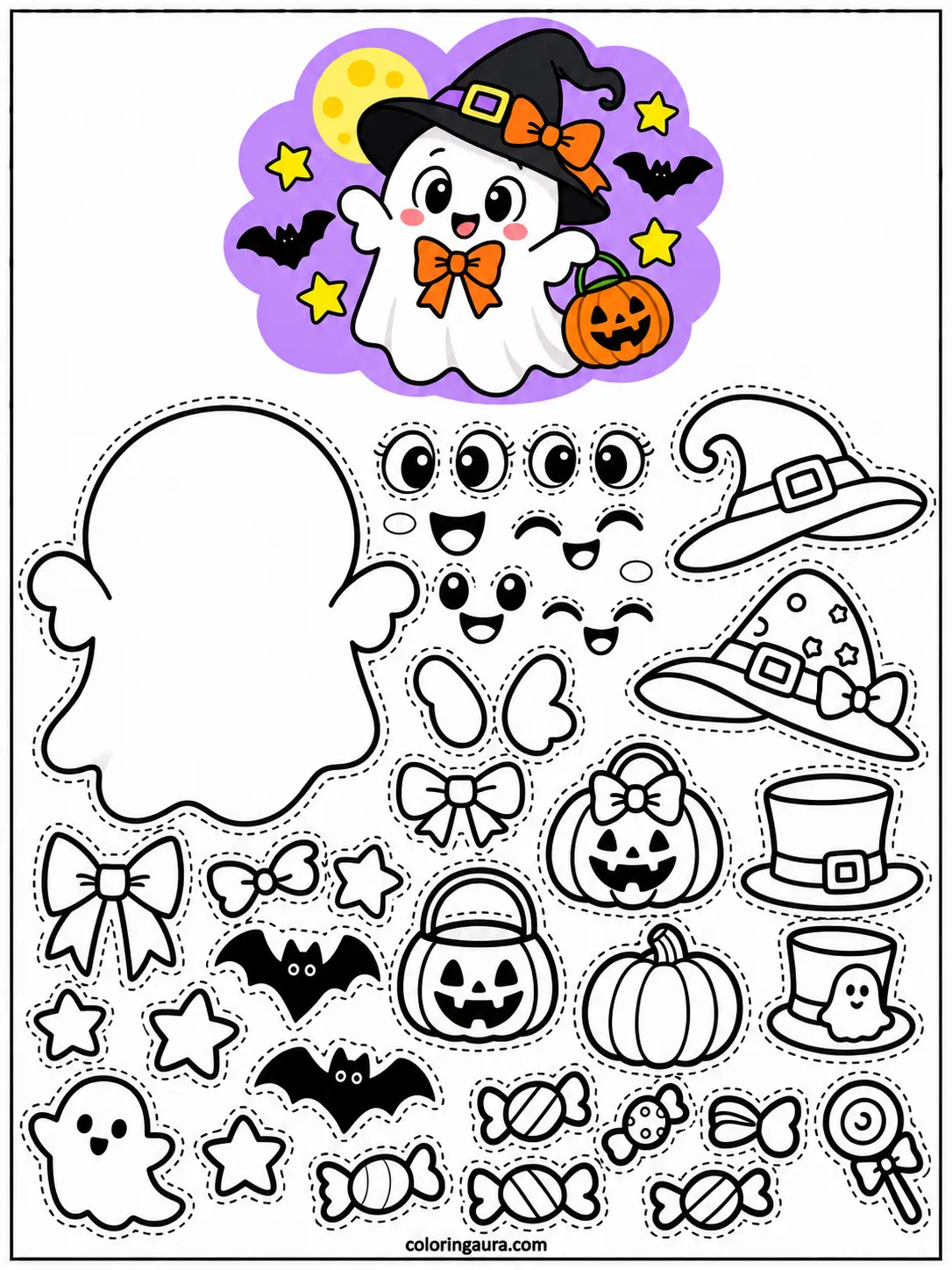 Build Your Own Halloween Ghost Coloring Page