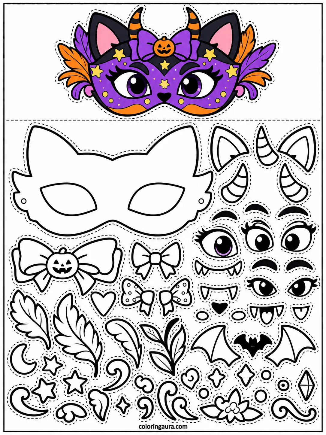 Build Your Own Halloween Mask Coloring Page
