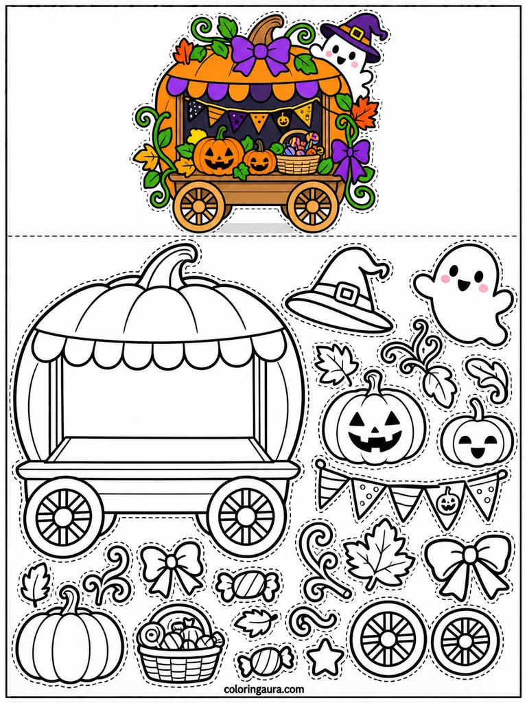 Build Your Own Halloween Pumpkin Cart Coloring Page