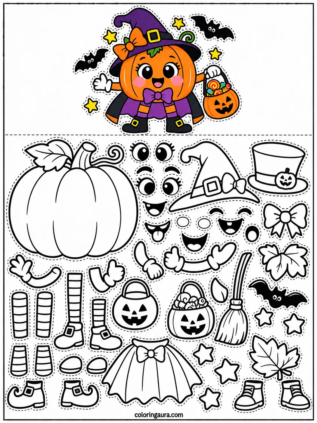 Build Your Own Halloween Pumpkin Character Coloring Page