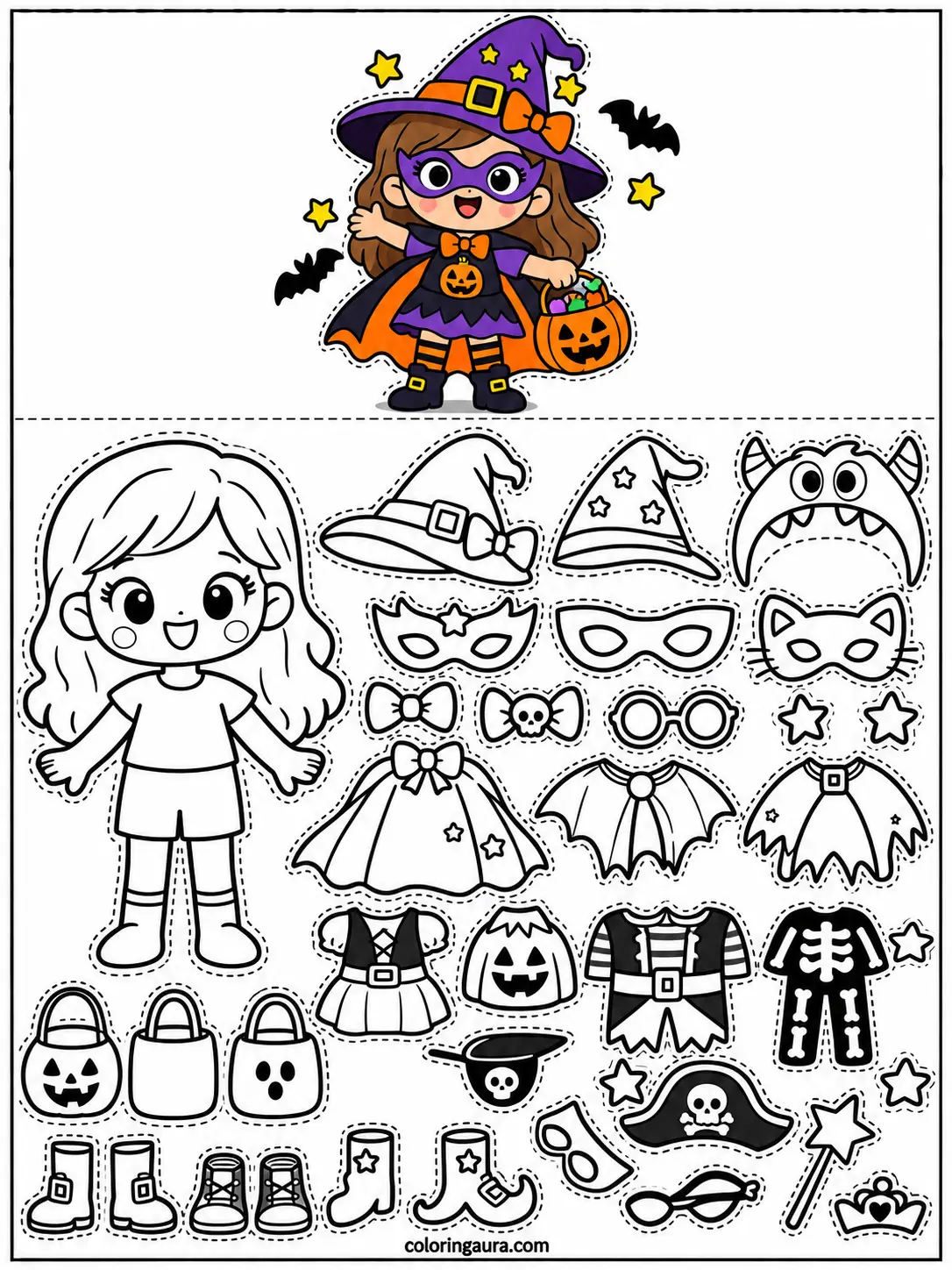 Build Your Own Trick-or-Treat Character Coloring Page