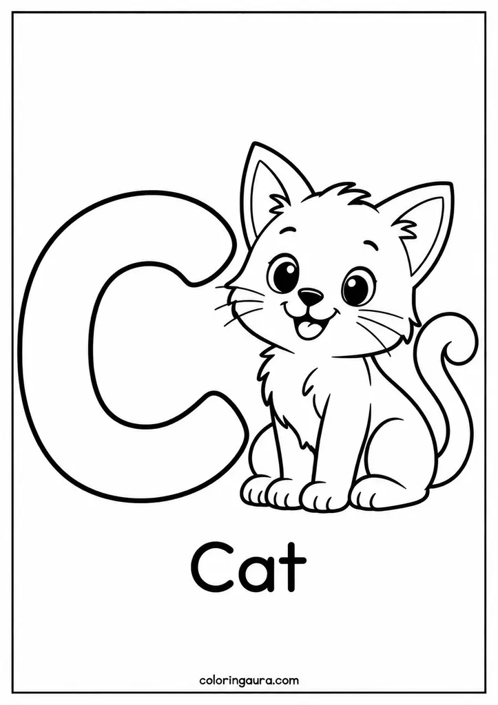 C Is for Cat Coloring Page