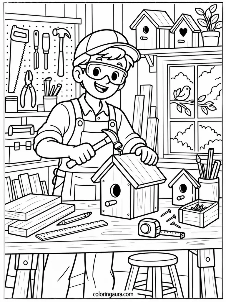 Carpenter Birdhouse Coloring Page