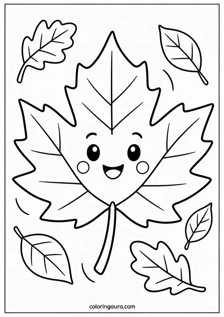 Cheerful Maple Leaf Coloring Page