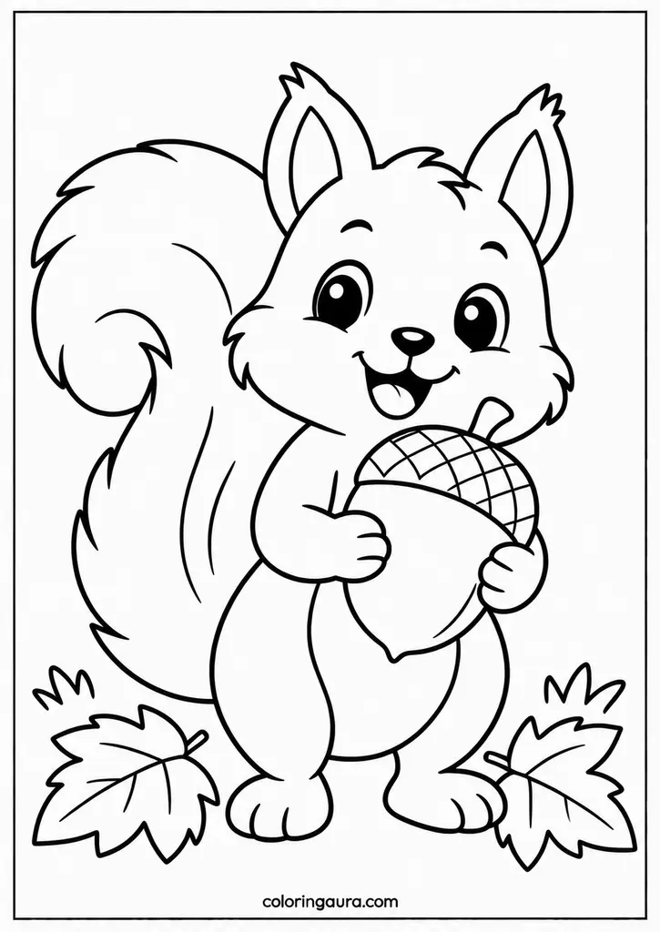 Cheerful Squirrel with Giant Acorn 