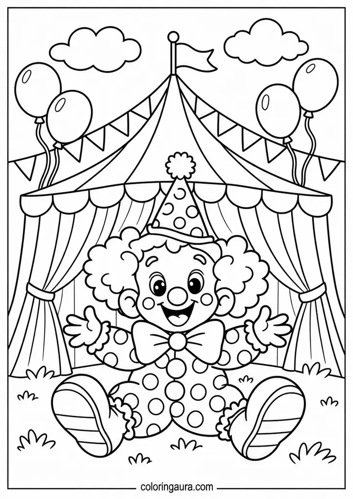Chibi Clown Circus Tent Coloring Page