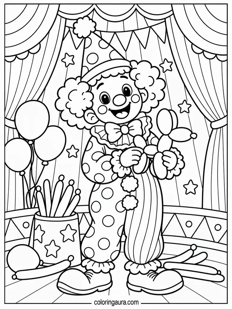 Clown Making Balloon Animal Coloring Page