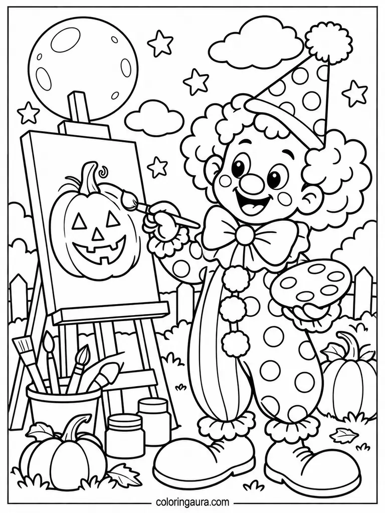 Clown Painting Halloween Picture Coloring Page