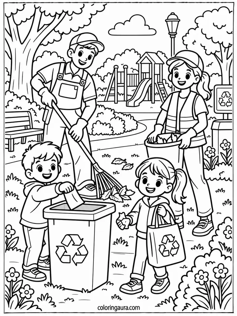 Community Clean Up Coloring Page