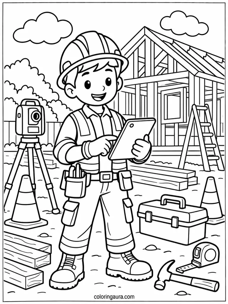 Construction and Technology Labor Day Coloring Page