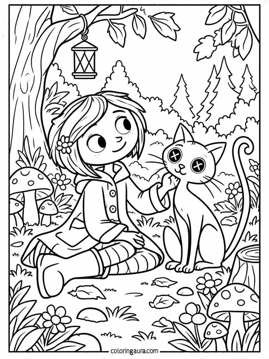 Coraline Button-Eyed Cat Coloring Page
