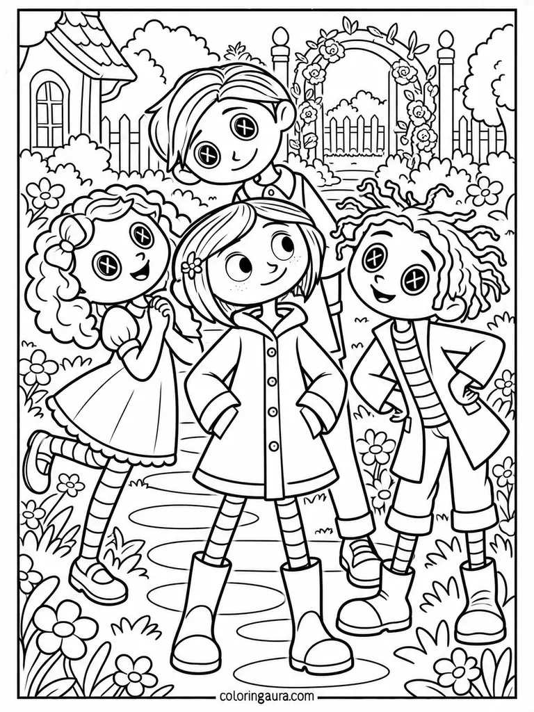 Coraline Button-Eyed Friends Coloring Page