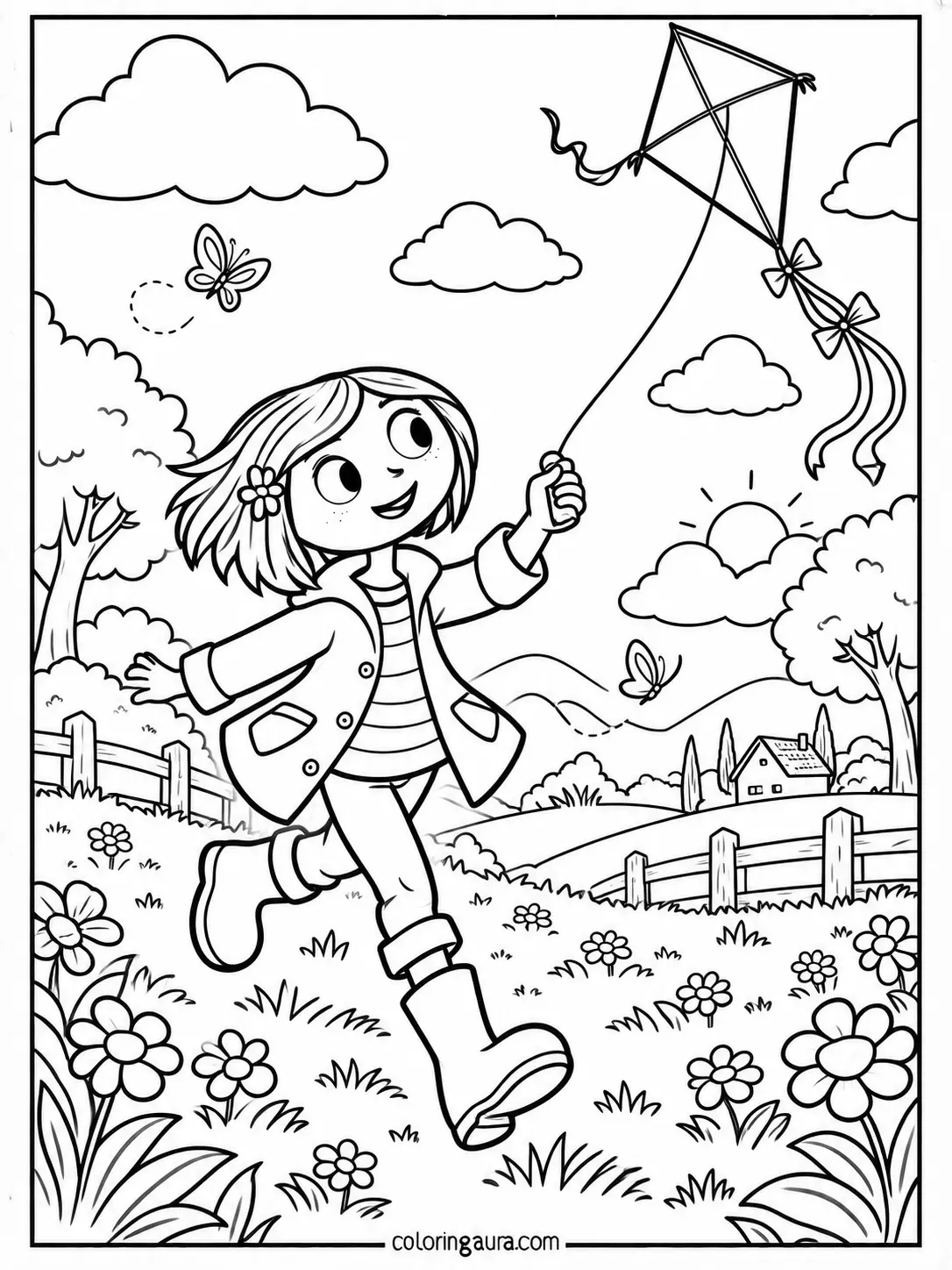 Coraline Flying Kite Coloring Page