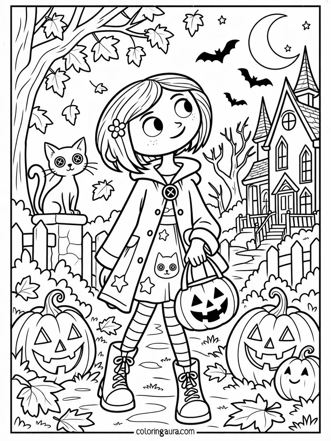 Coraline Halloween Adventure Coloring Page