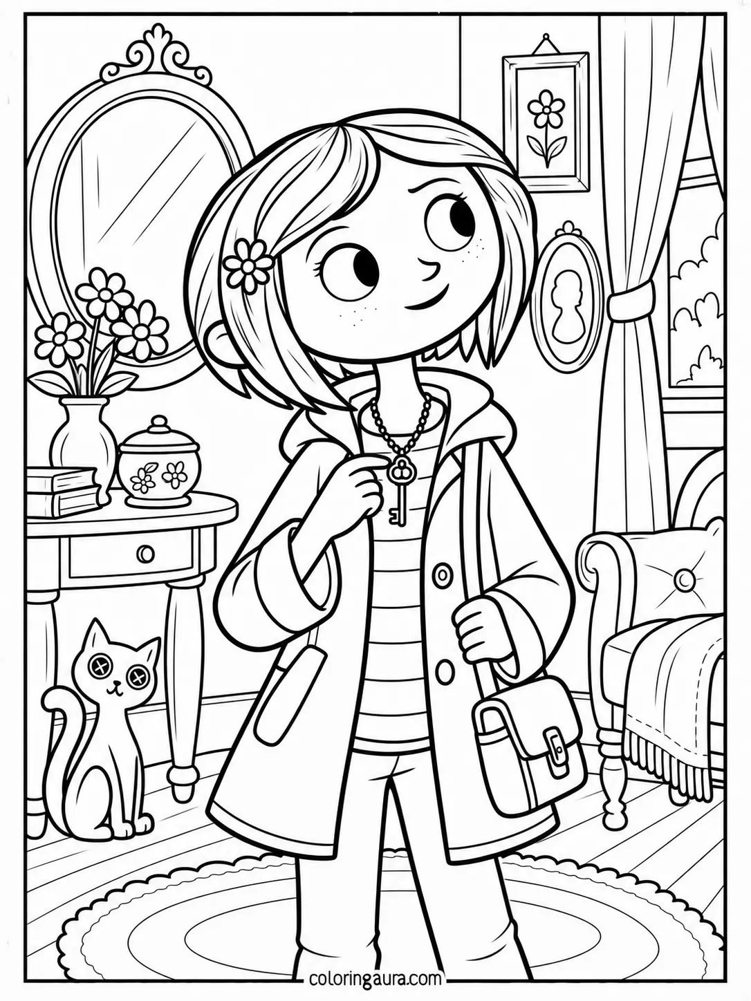 Coraline Key Necklace Coloring Page