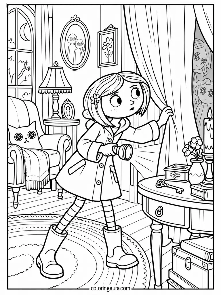 Coraline Searching for Ghosts Coloring Page