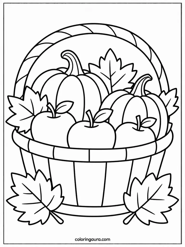 Cozy Fall Harvest Basket Coloring Page