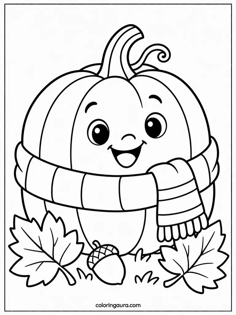 Cozy Pumpkin With Scarf Coloring Page