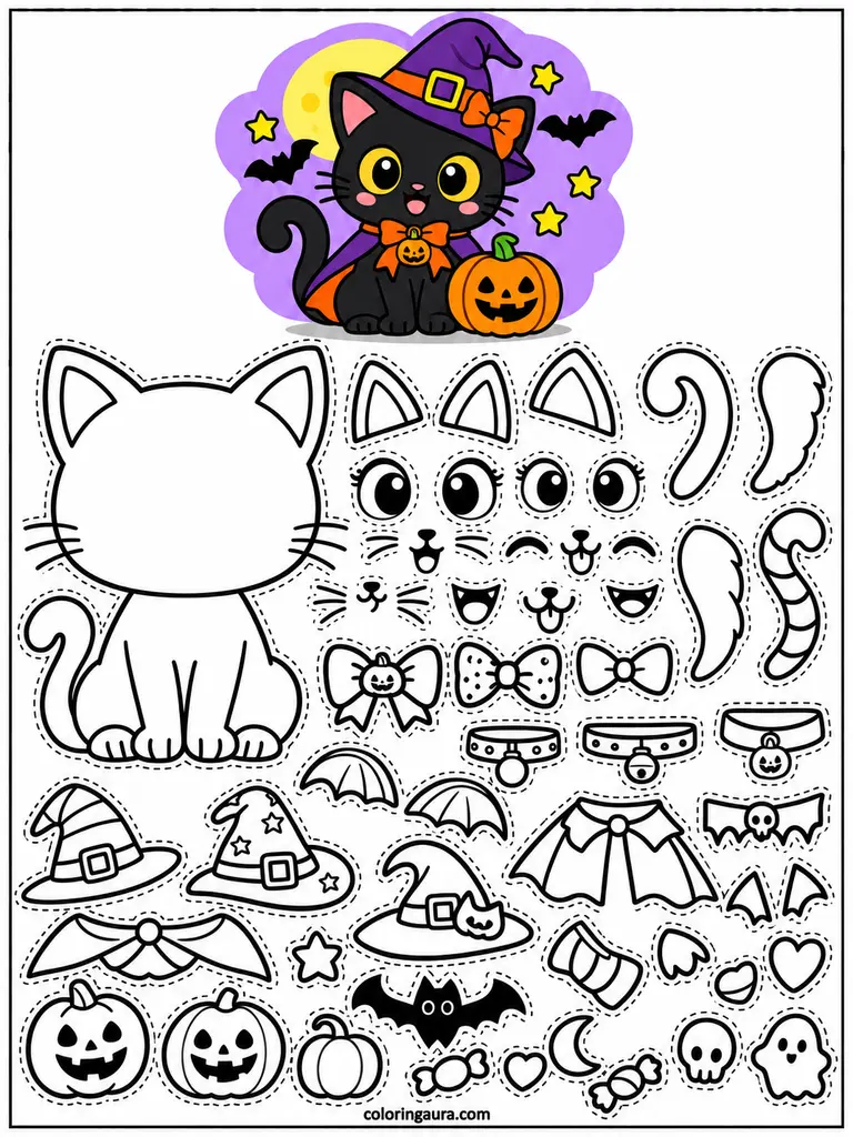 Create Your Own Halloween Cat Coloring Page