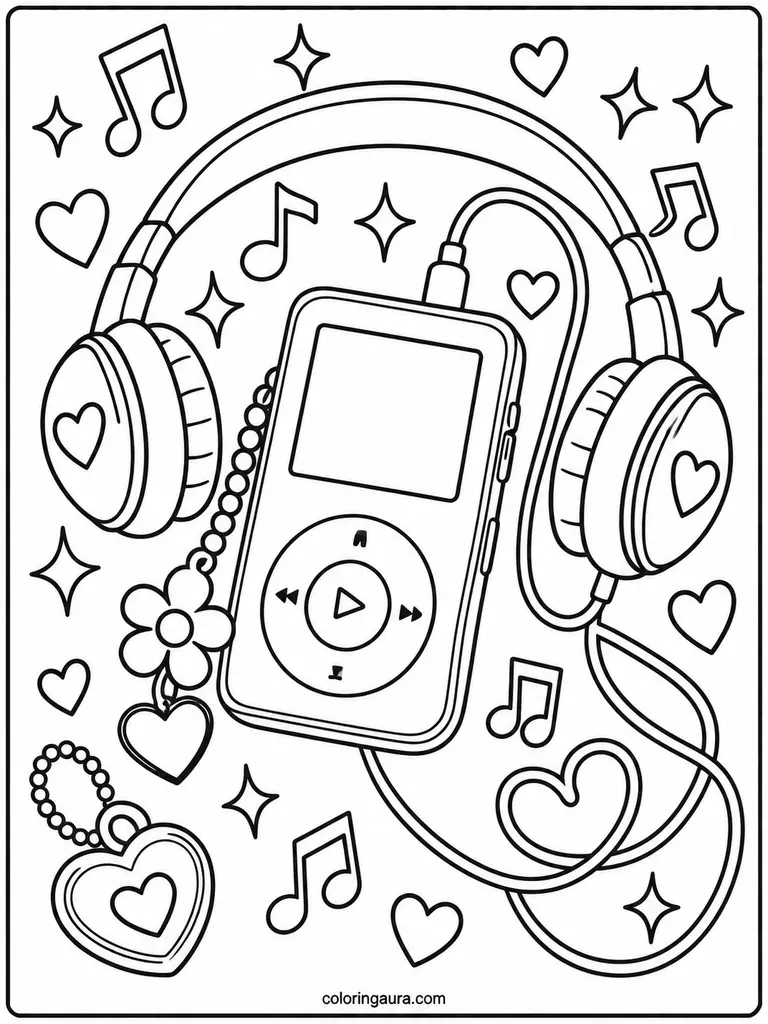 Cute 2000s MP3 Player Coloring Page