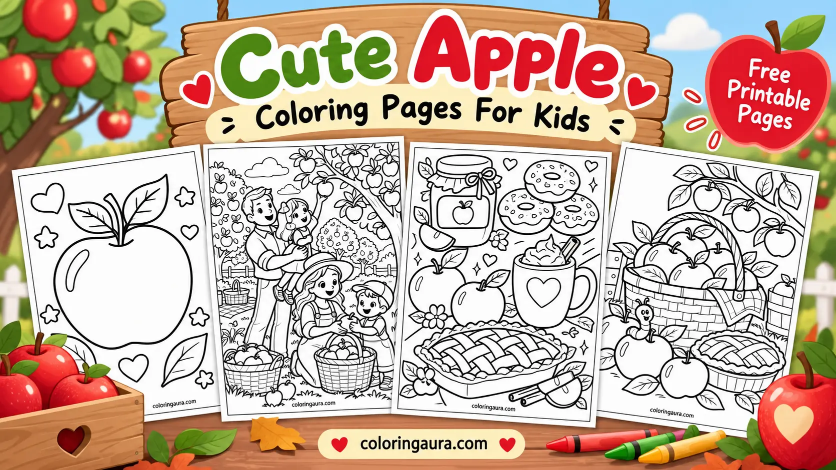 Cute Apple Coloring Pages Banner