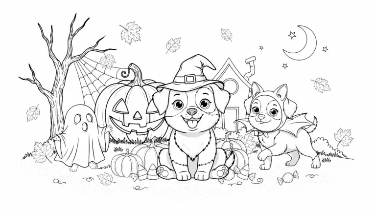 Cute Halloween Puppy Coloring Pages