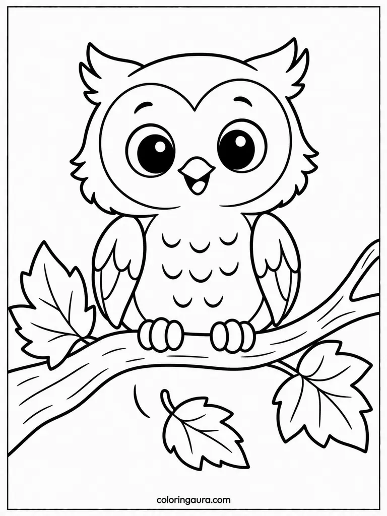 Cute Owl Autumn Branch Coloring Page